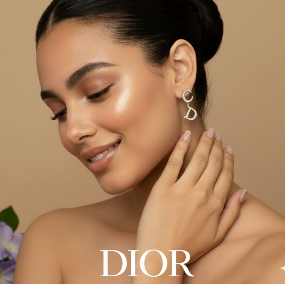 Christian Dior Silver CD Logo Rhinestone Drop Earrings Like New Y2K ✨ - Picture 1 of 12